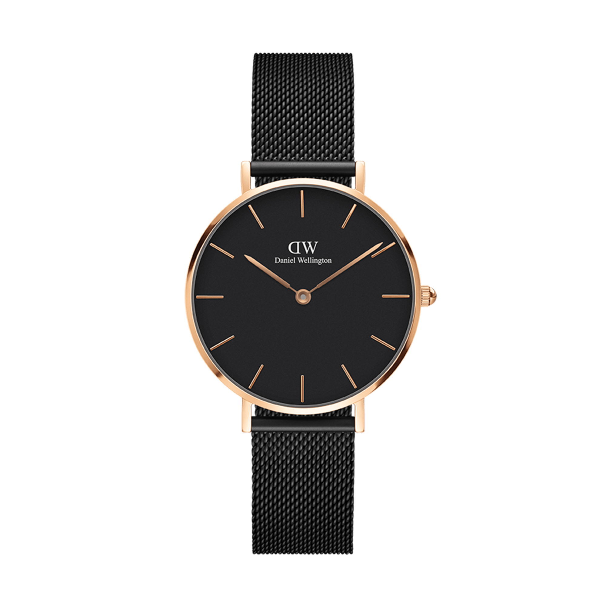 Petite Ashfield Black women's watch with rose gold DW