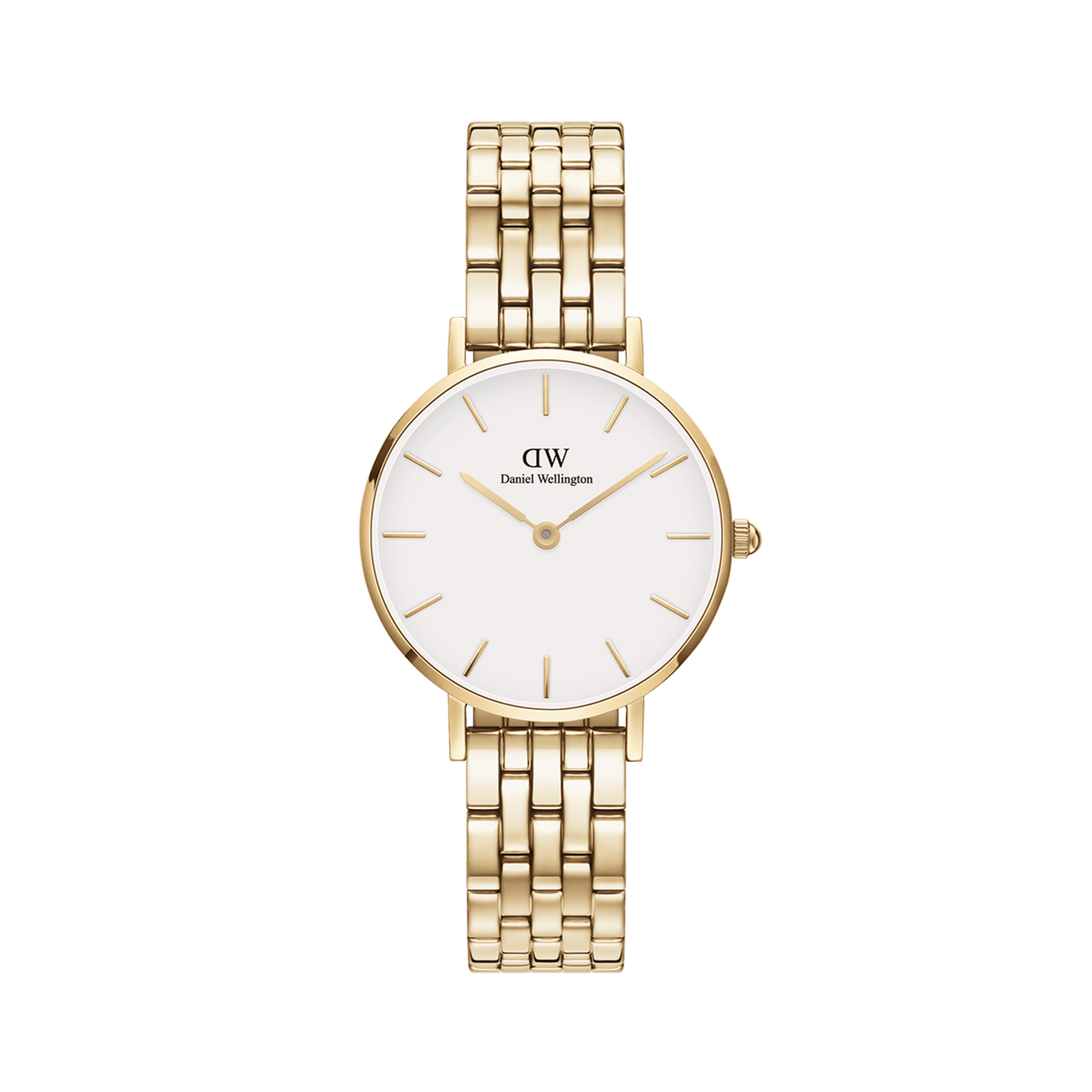 Petite 5-Link Women's gold watch with white dial| DW